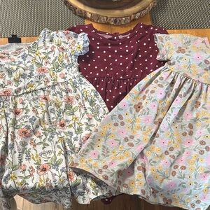 Girls Floral & Polka Dot Dress Set - Burgundy, Pink, Cream